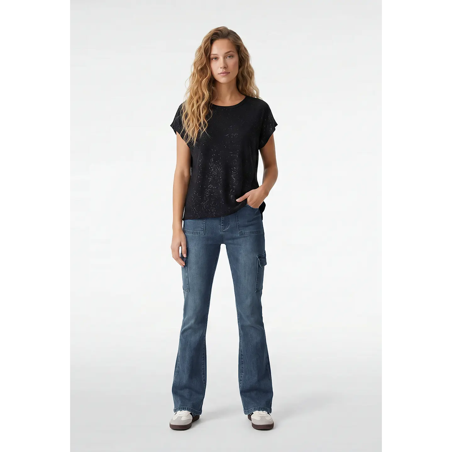 Jeans Cargo Flare Mujer Azul 3