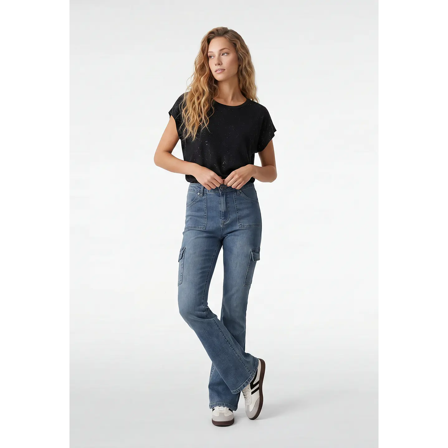 Jeans Cargo Flare Mujer Azul 4