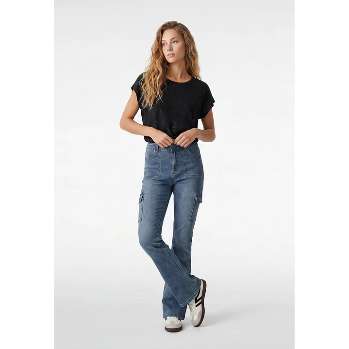 Jeans Cargo Flare Mujer Azul 4