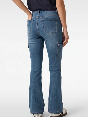 Jeans Cargo Flare Mujer Azul