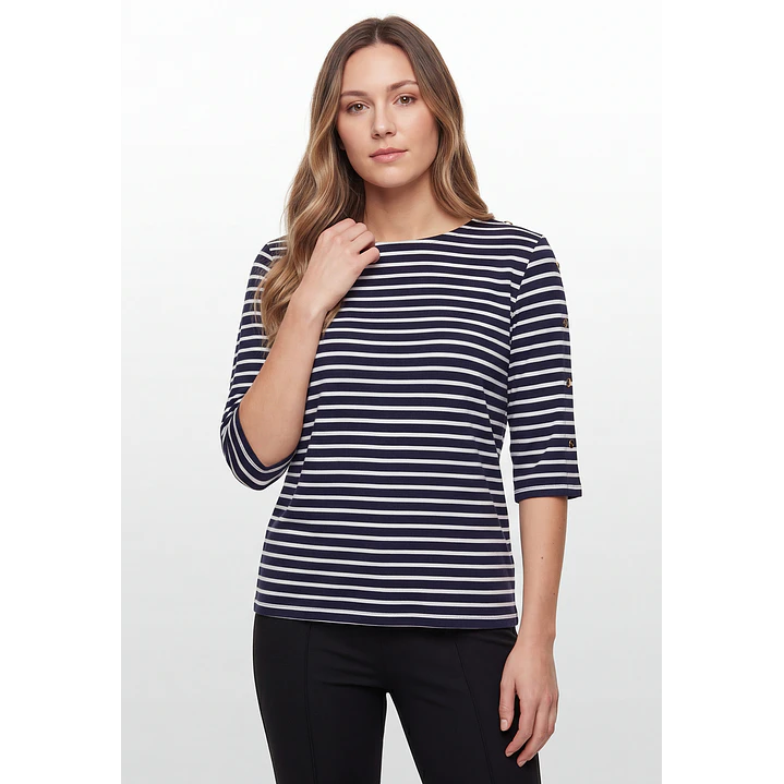 Polera Rayada Mujer Manga 3/4 Azul 1