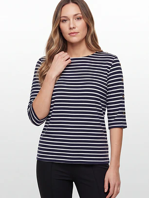 Polera Rayada Mujer Manga 3/4 Azul