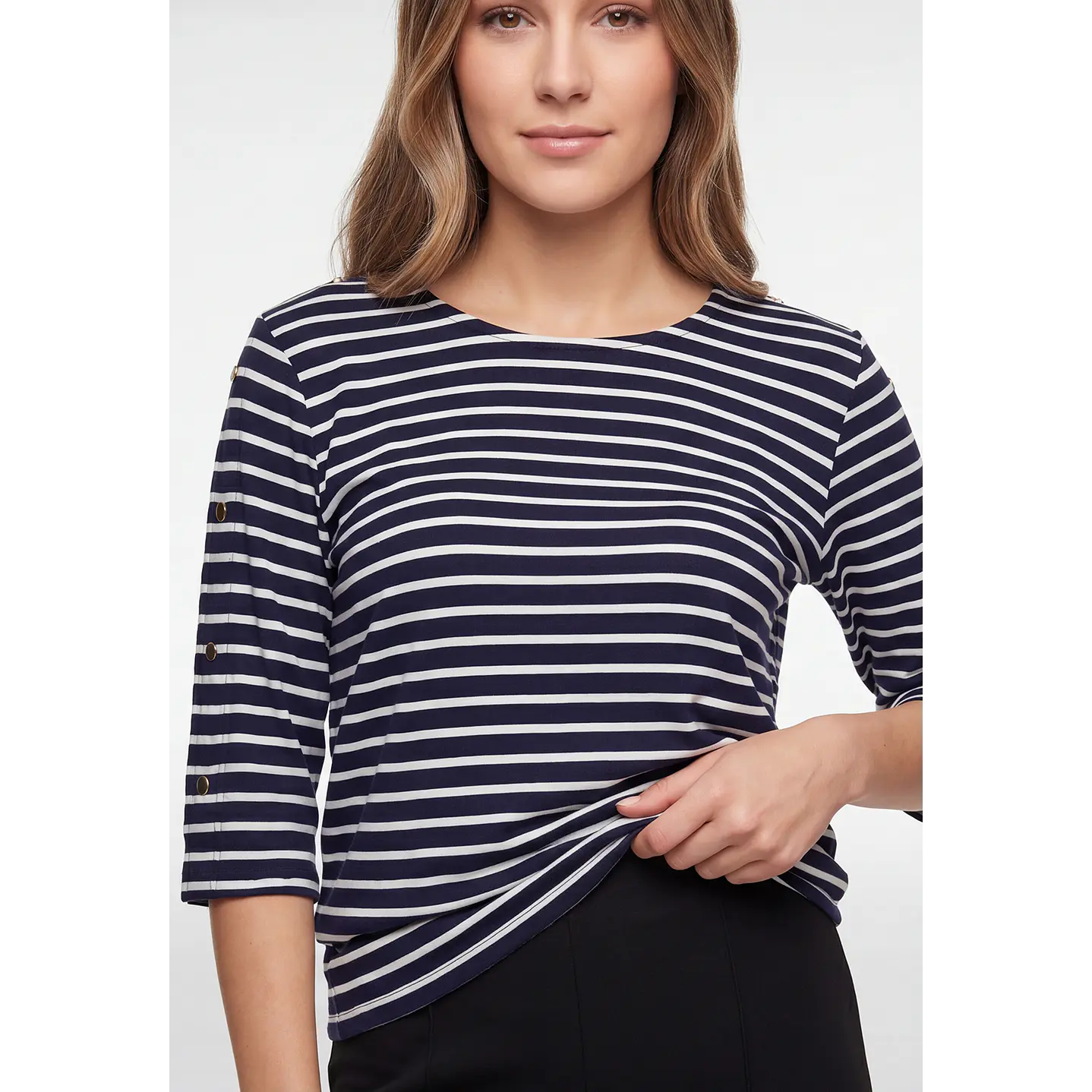 Polera Rayada Mujer Manga 3/4 Azul 2