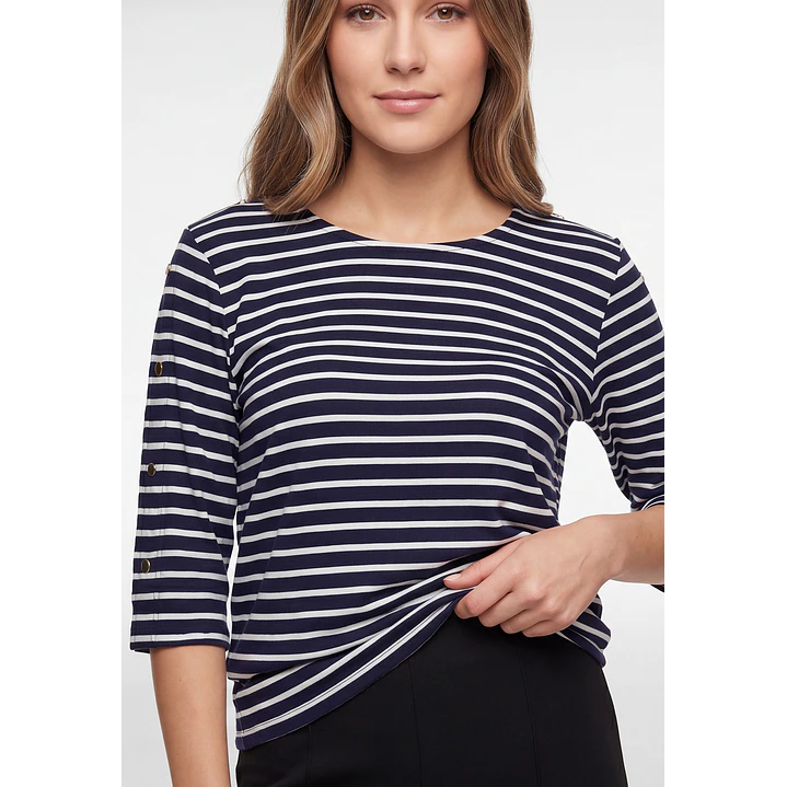 Polera Rayada Mujer Manga 3/4 Azul 2