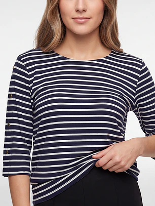 Polera Rayada Mujer Manga 3/4 Azul