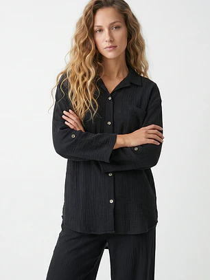 Blusa Rustica Mujer Manga Larga Negro