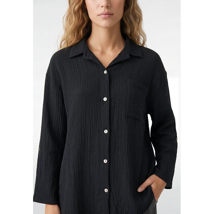 Blusa Rustica Mujer Manga Larga Negro 2