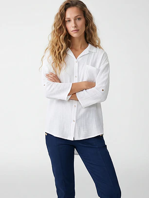 Blusa Rustica Mujer Manga Larga Blanco