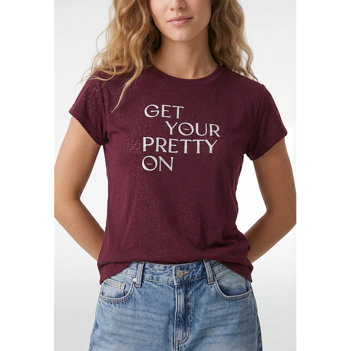 Polera Letras Mujer Burdeo 2