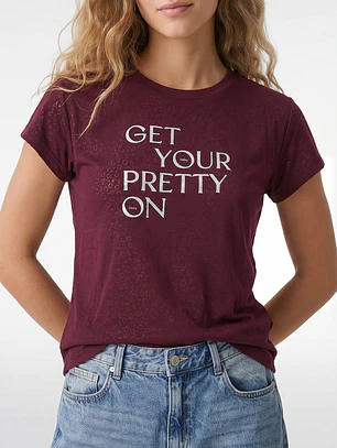 Polera Letras Mujer Burdeo