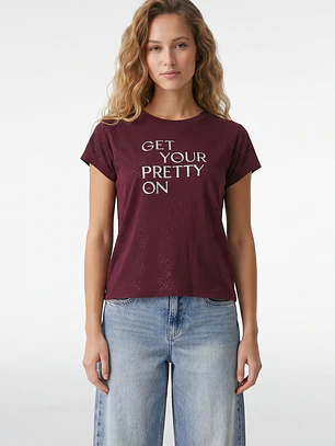 Polera Letras Mujer Burdeo