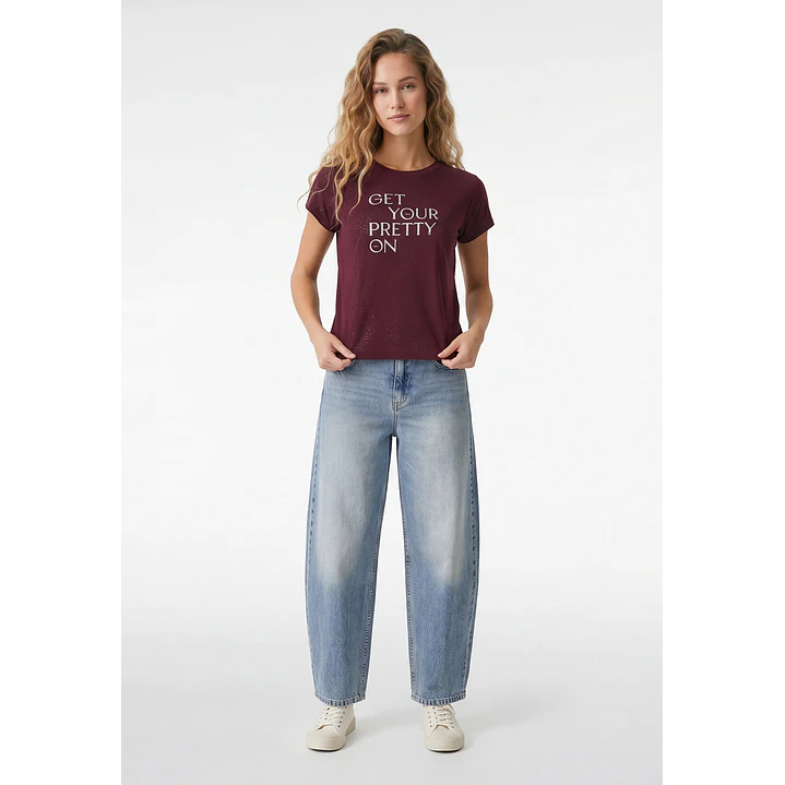 Polera Letras Mujer Burdeo 4