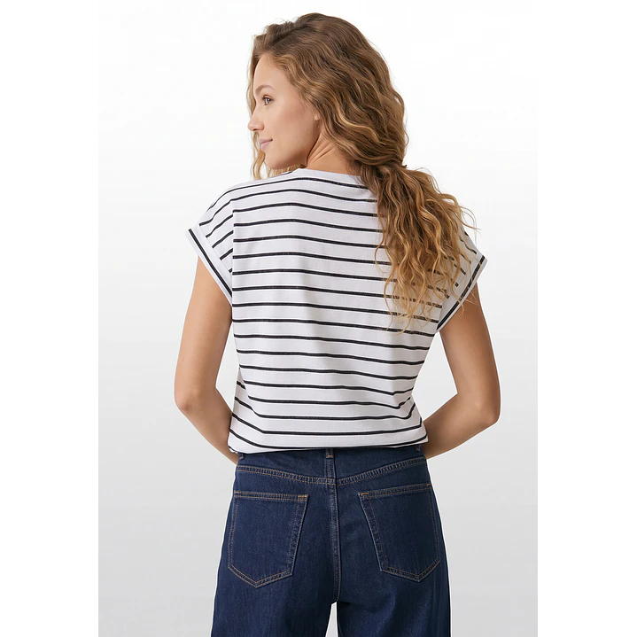 Polera Rayada Mujer Blanco 3