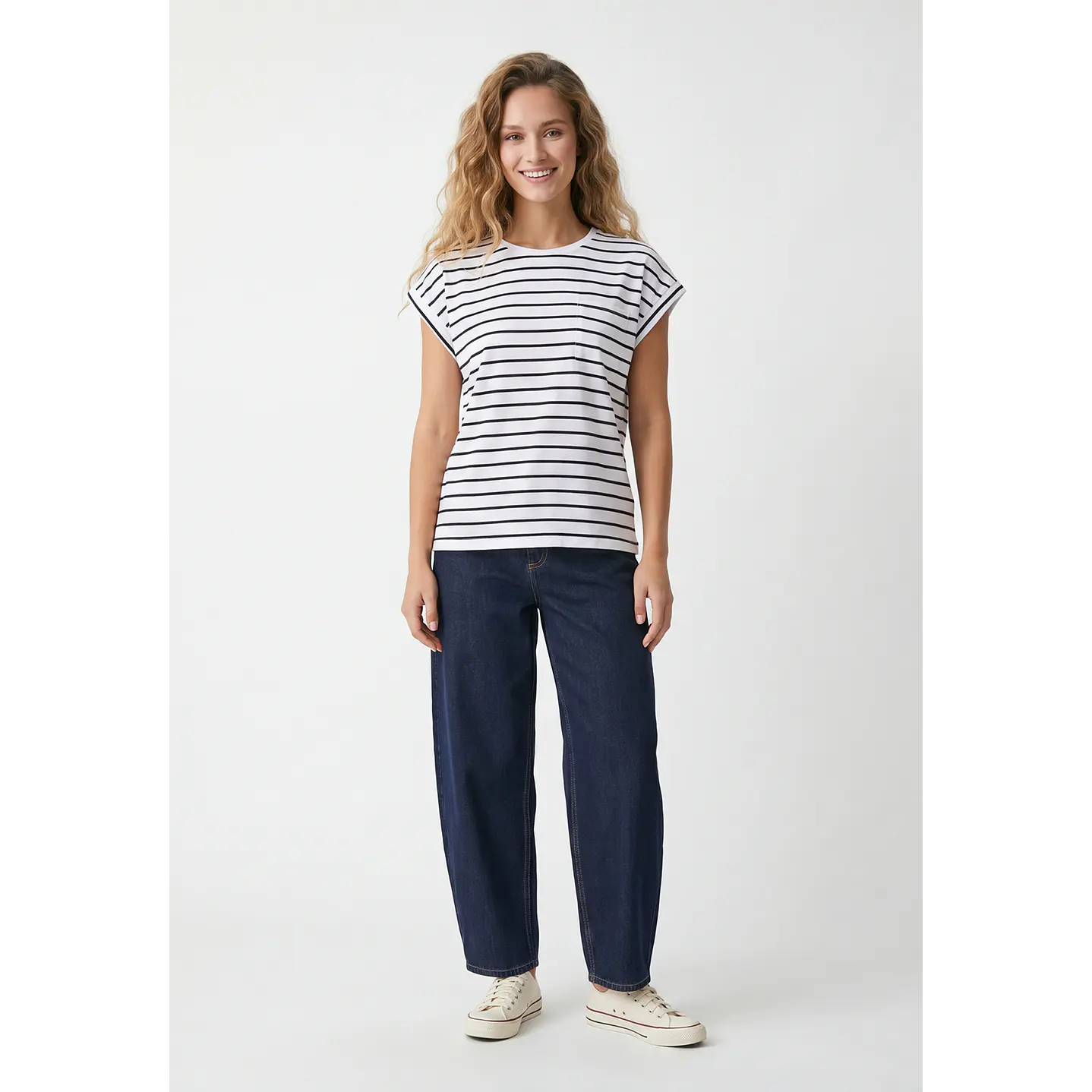 Polera Rayada Mujer Blanco 4