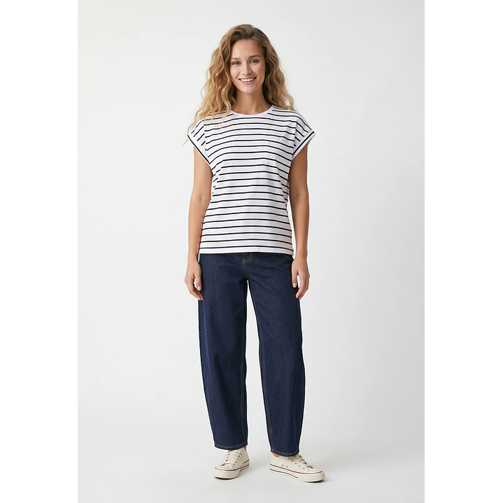 Polera Rayada Mujer Blanco 4