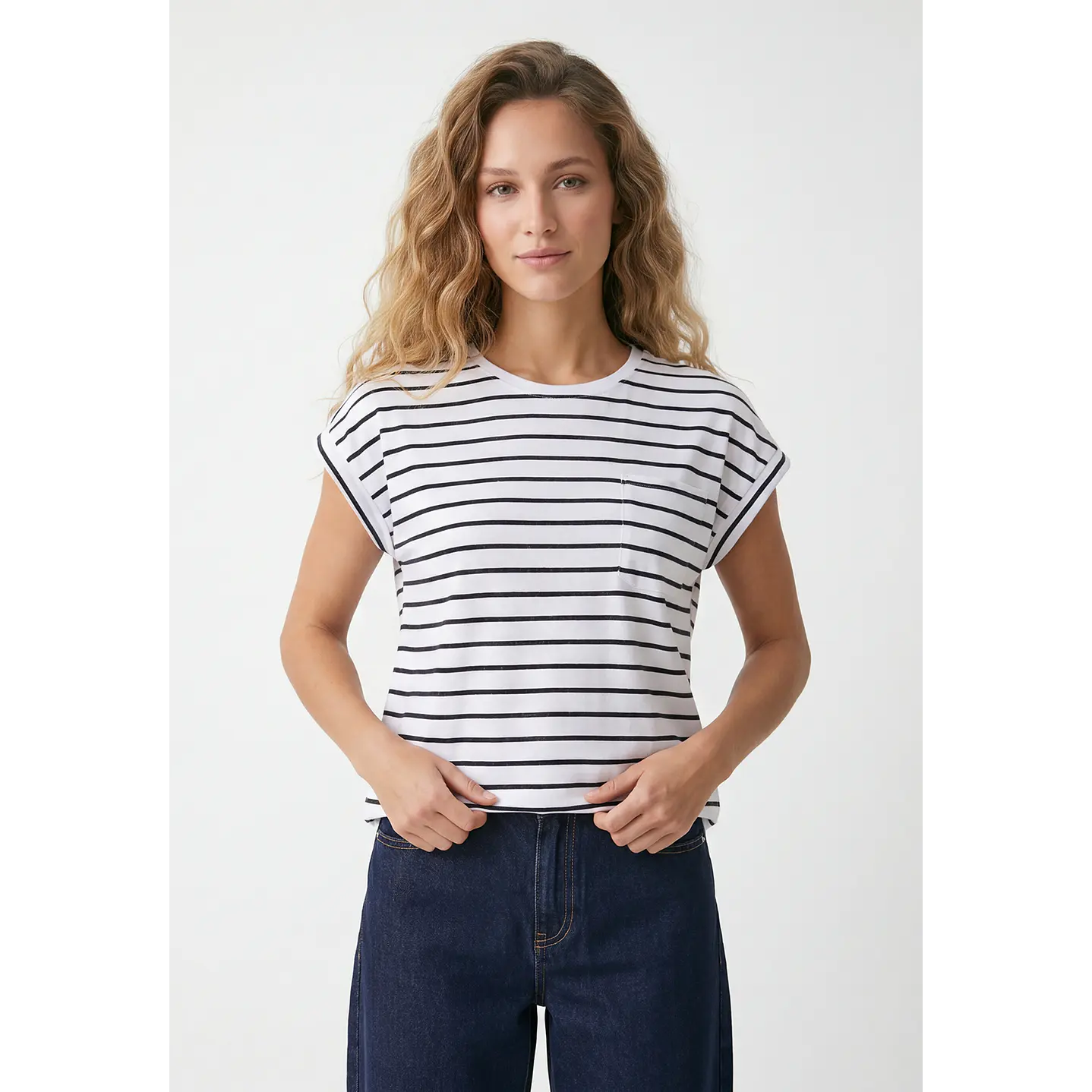 Polera Rayada Mujer Blanco 1
