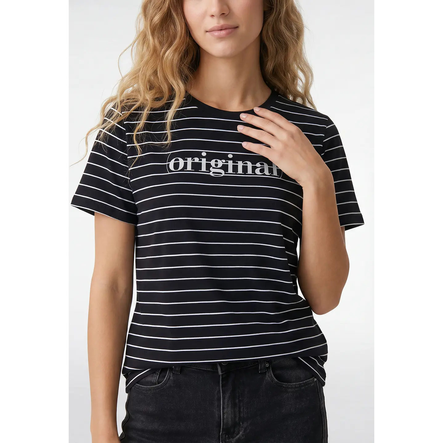 Polera Rayada Mujer Negro 2