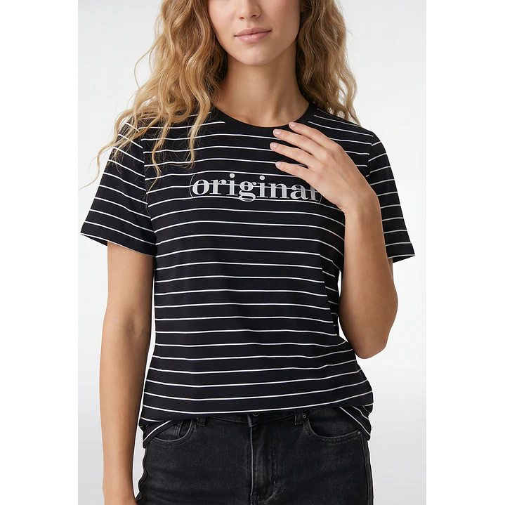 Polera Rayada Mujer Negro 2
