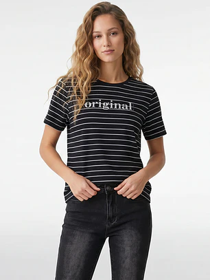 Polera Rayada Mujer Negro