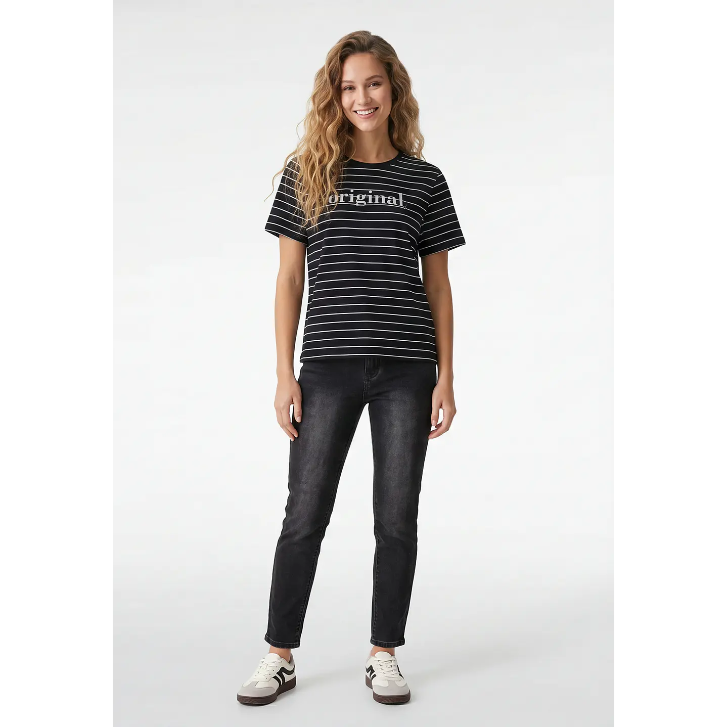 Polera Rayada Mujer Negro 4