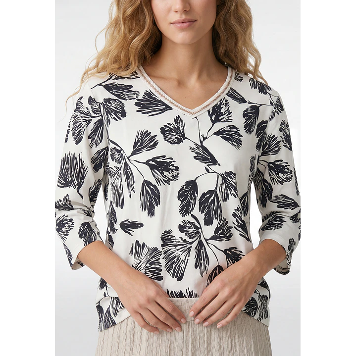 Polera Flor Mujer Manga 3/4 Crudo 2
