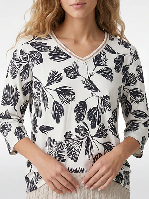Polera Flor Mujer Manga 3/4 Crudo