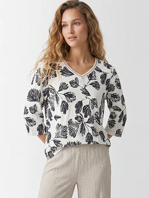 Polera Flor Mujer Manga 3/4 Crudo