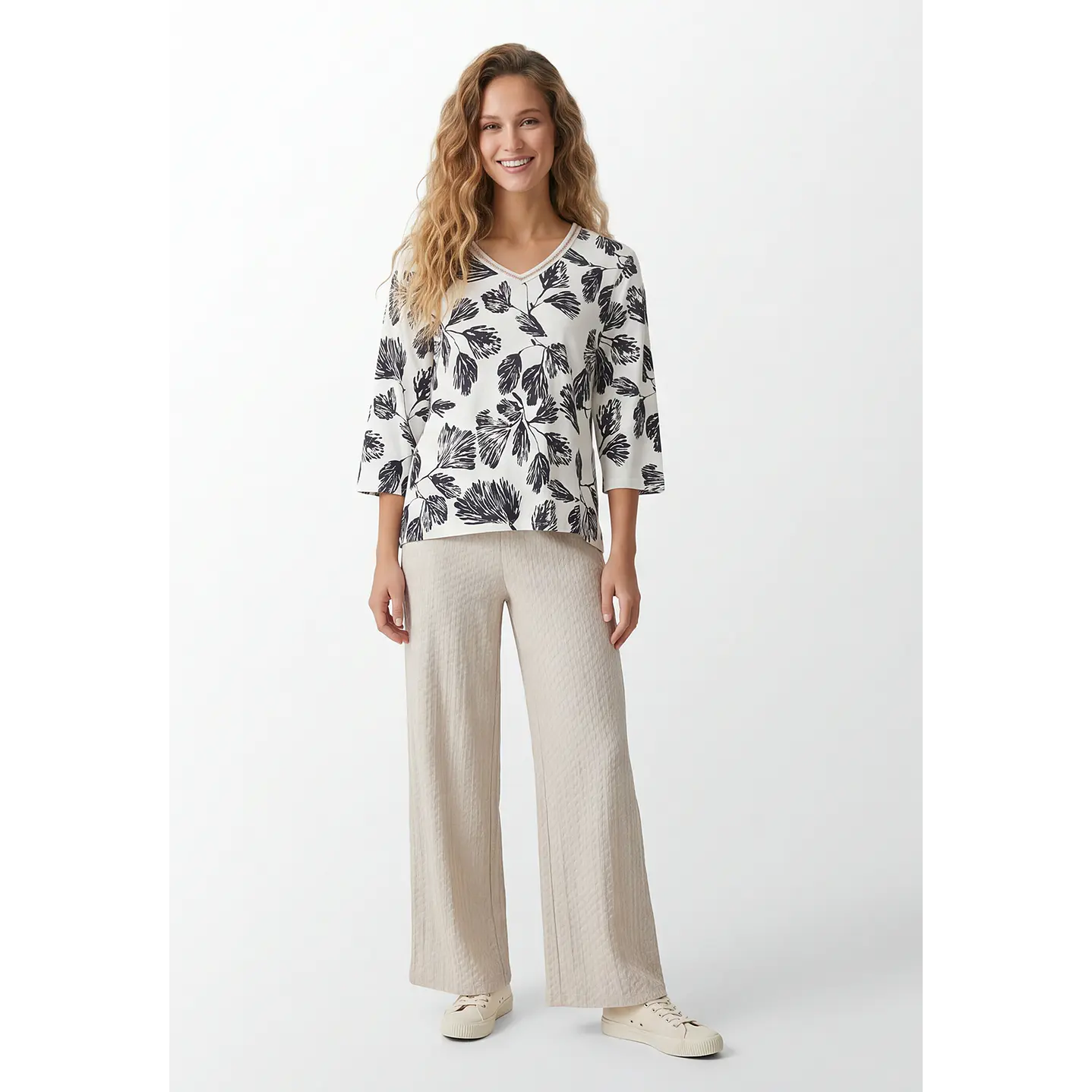 Polera Flor Mujer Manga 3/4 Crudo 4