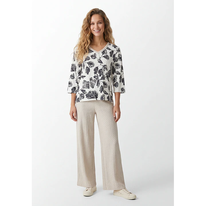 Polera Flor Mujer Manga 3/4 Crudo 4