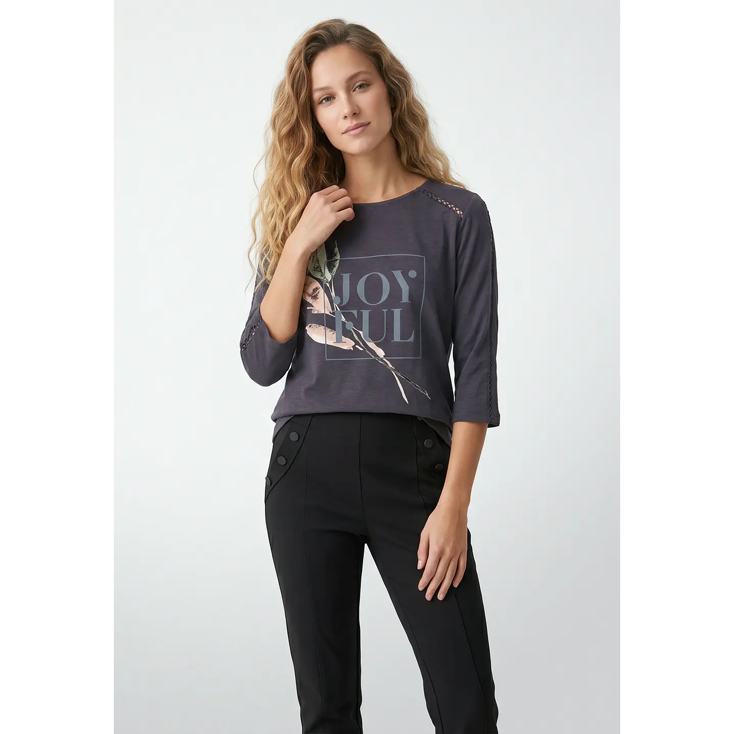 Polera Letras Mujer Manga 3/4 Azul 1