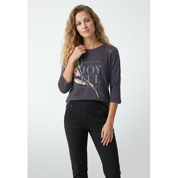 Polera Letras Mujer Manga 3/4 Azul 1