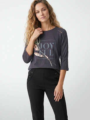 Polera Letras Mujer Manga 3/4 Azul