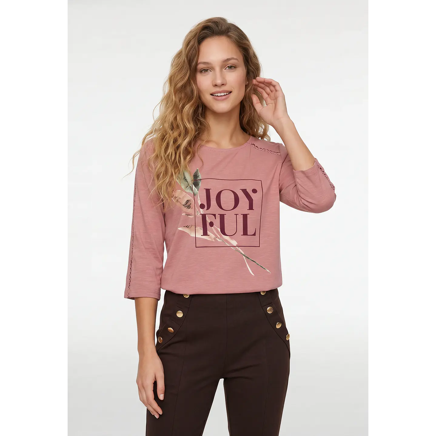 Polera Letras Mujer Manga 3/4 Rosado 1
