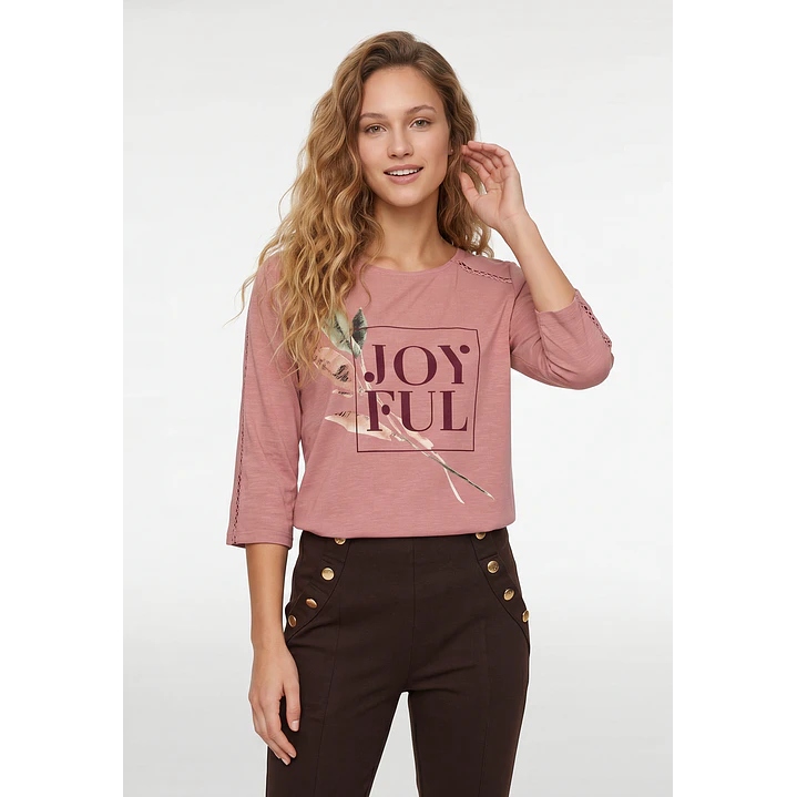 Polera Letras Mujer Manga 3/4 Rosado 1