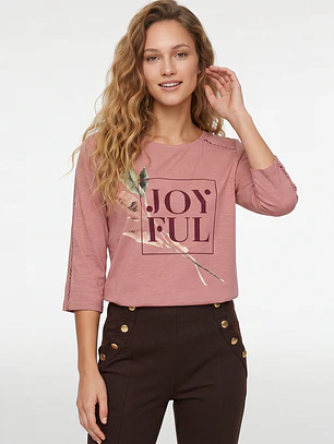 Polera Letras Mujer Manga 3/4 Rosado