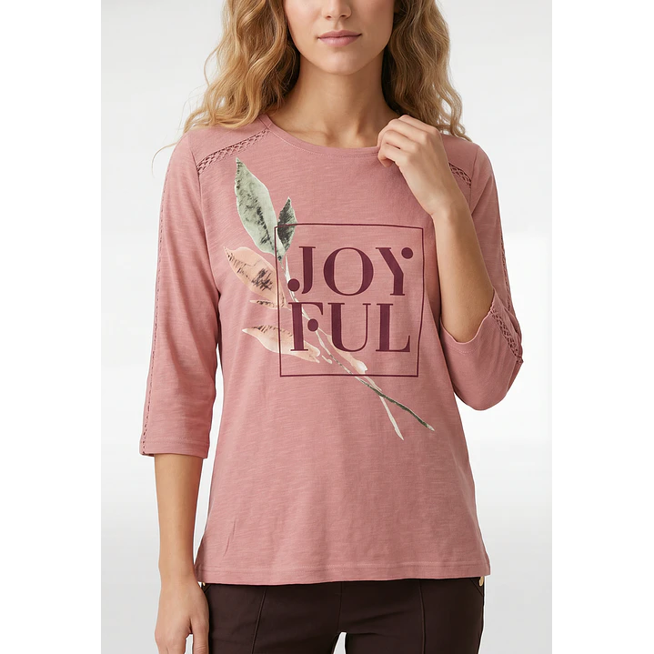 Polera Letras Mujer Manga 3/4 Rosado 2