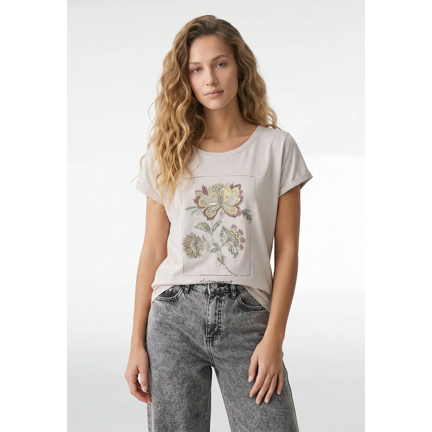 Polera Flor Mujer Beige 1