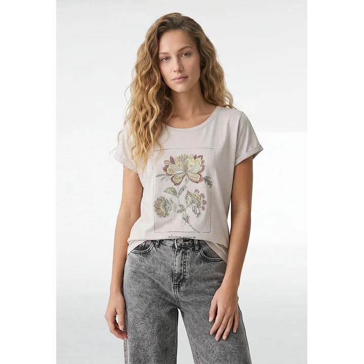 Polera Flor Mujer Beige 1