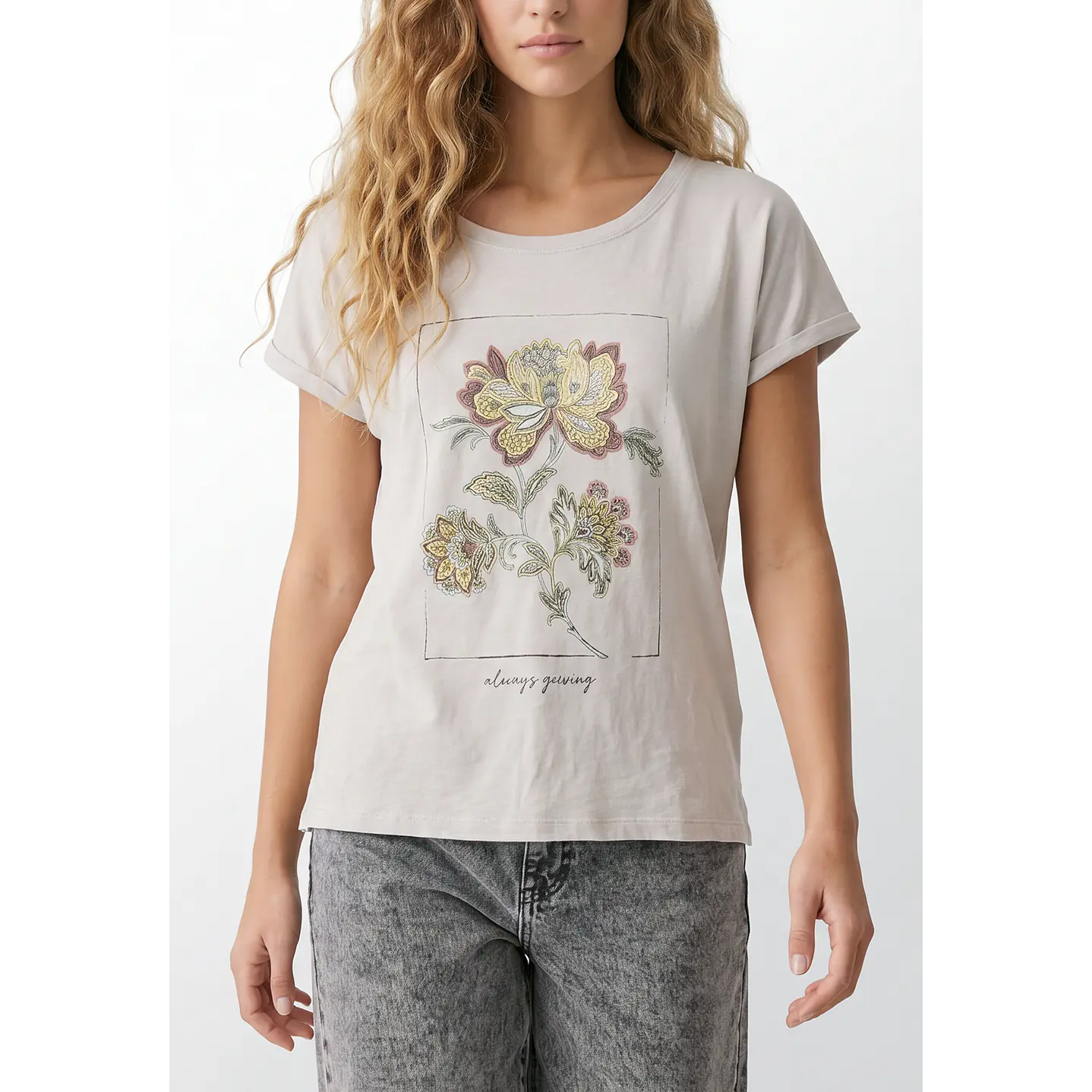 Polera Flor Mujer Beige 2