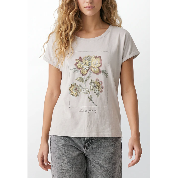 Polera Flor Mujer Beige 2