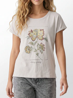 Polera Flor Mujer Beige