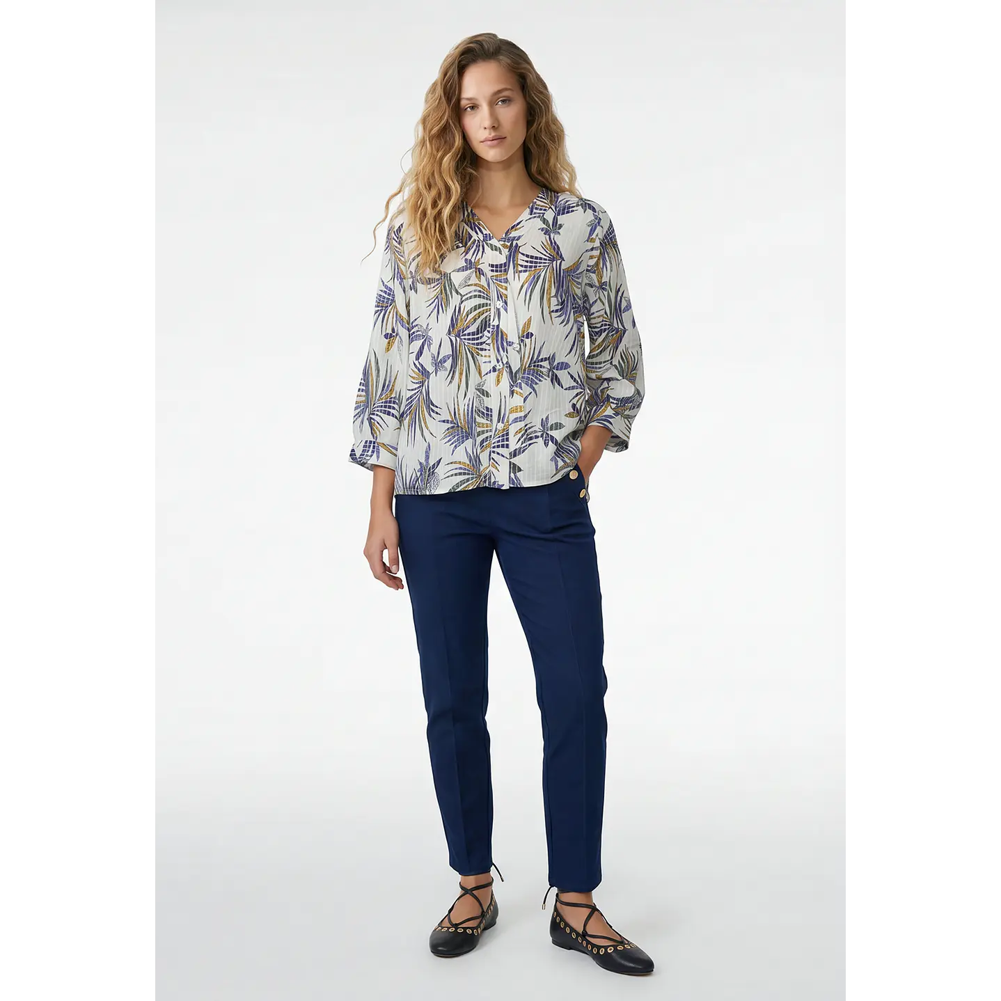 Blusa Hojas Mujer Manga 3/4 Crudo 4