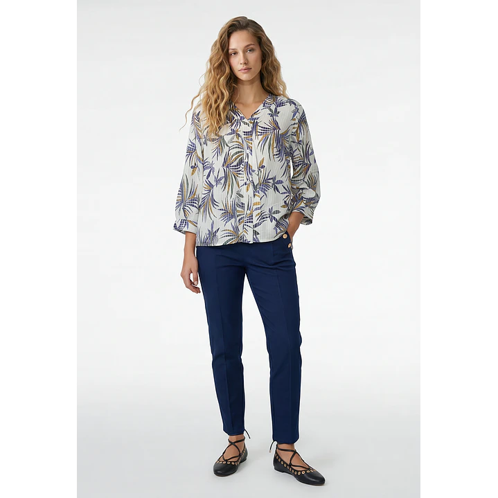 Blusa Hojas Mujer Manga 3/4 Crudo 4