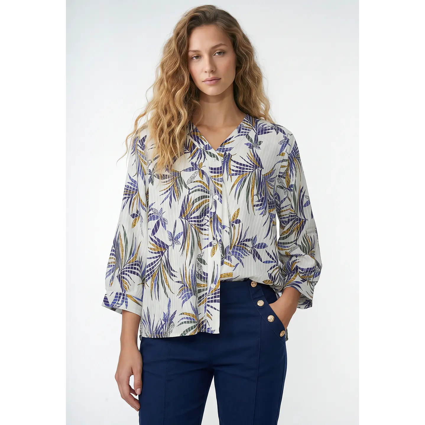 Blusa Hojas Mujer Manga 3/4 Crudo 1