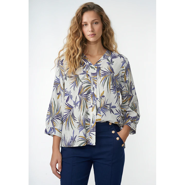Blusa Hojas Mujer Manga 3/4 Crudo 1