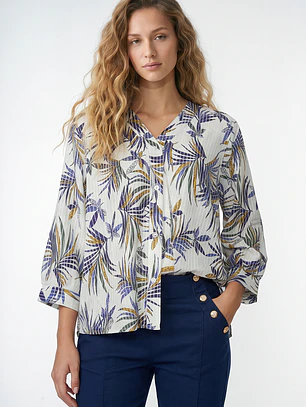 Blusa Hojas Mujer Manga 3/4 Crudo