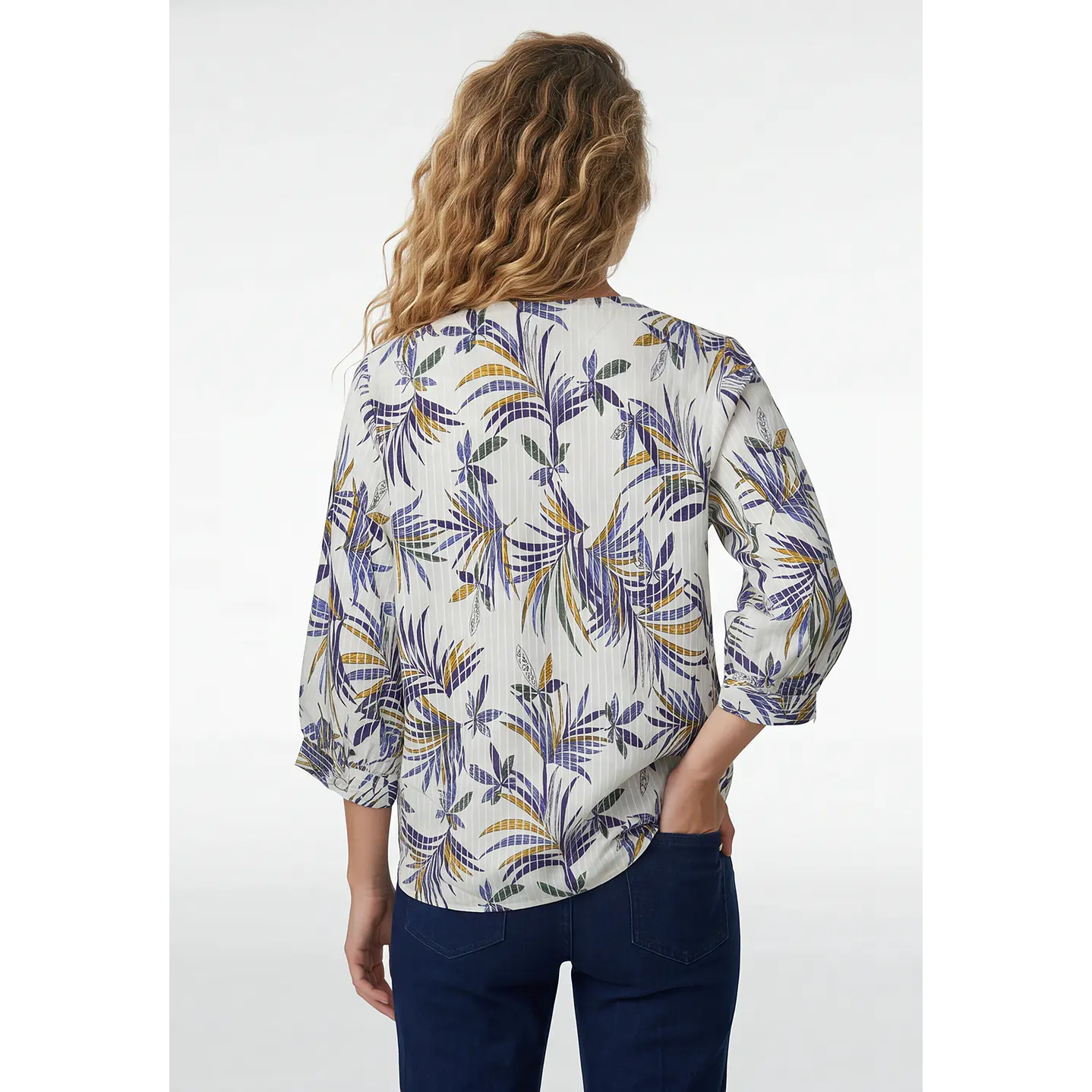 Blusa Hojas Mujer Manga 3/4 Crudo 3