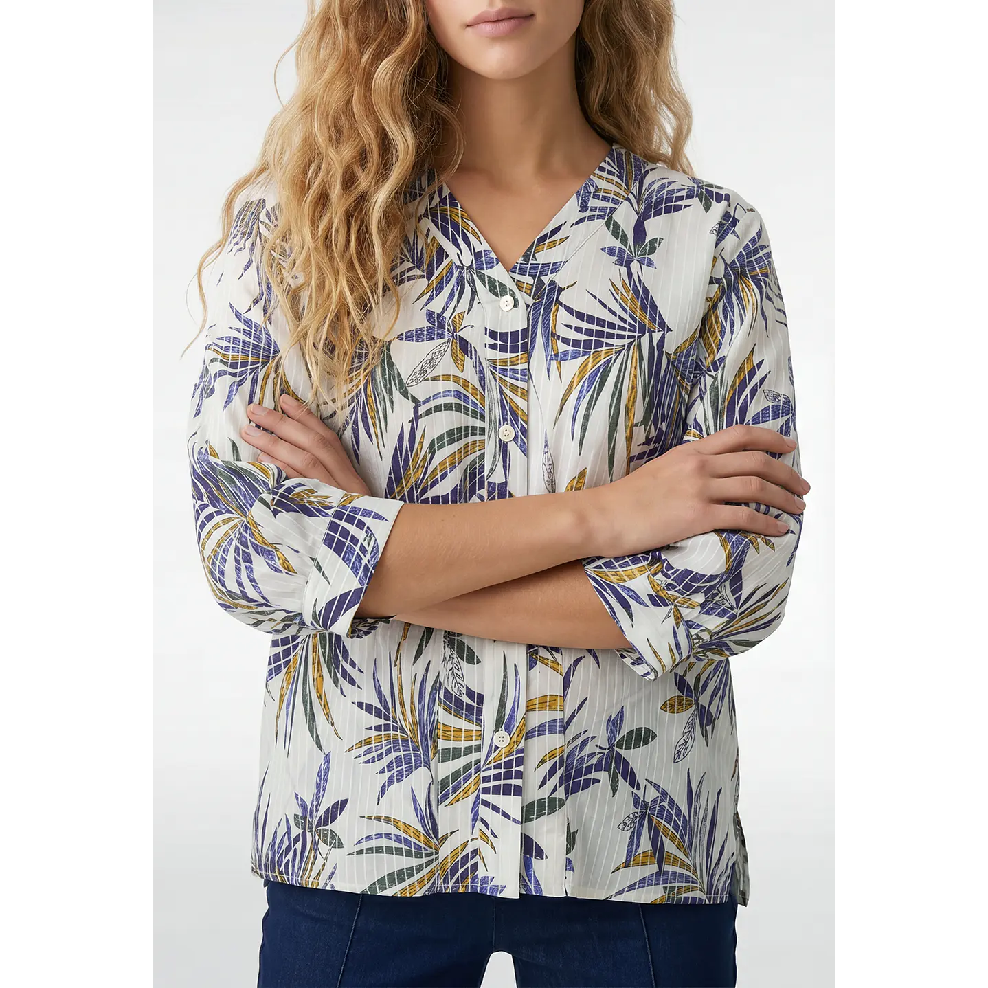 Blusa Hojas Mujer Manga 3/4 Crudo 2