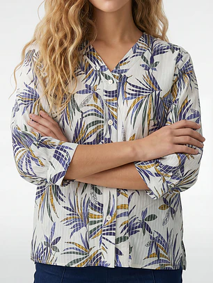 Blusa Hojas Mujer Manga 3/4 Crudo