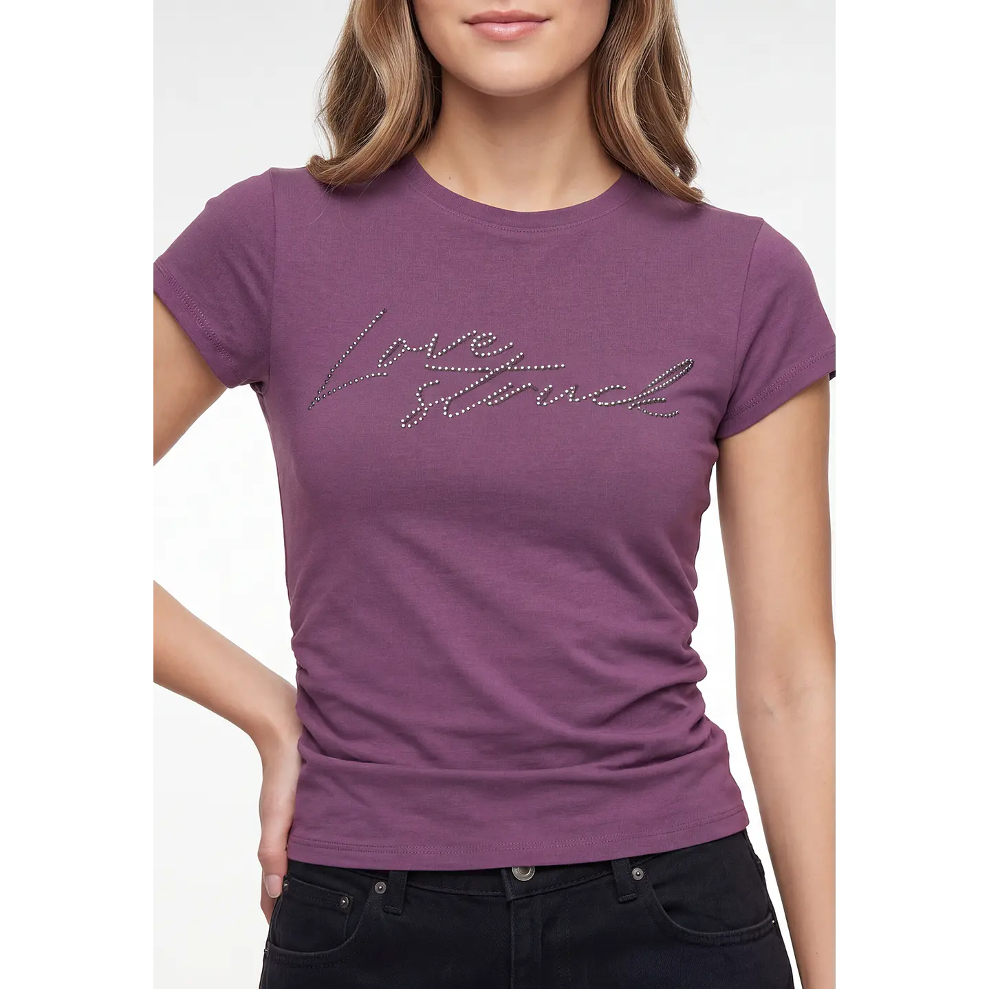 Polera Strass Recogido Lateral Mujer Morado 2